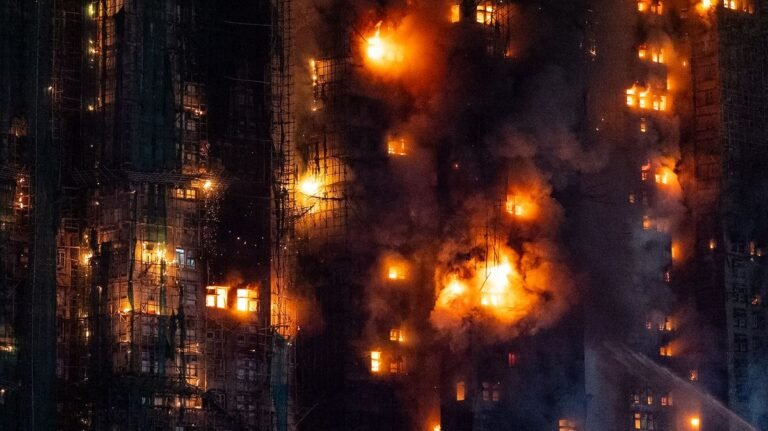 “Firefighters battle ongoing blaze in Hong Kong’s Tai Po district”